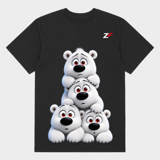 Cute Polar Bear Family T-Shirt | Adorable Bear Graphic Printed Black T-Shirt