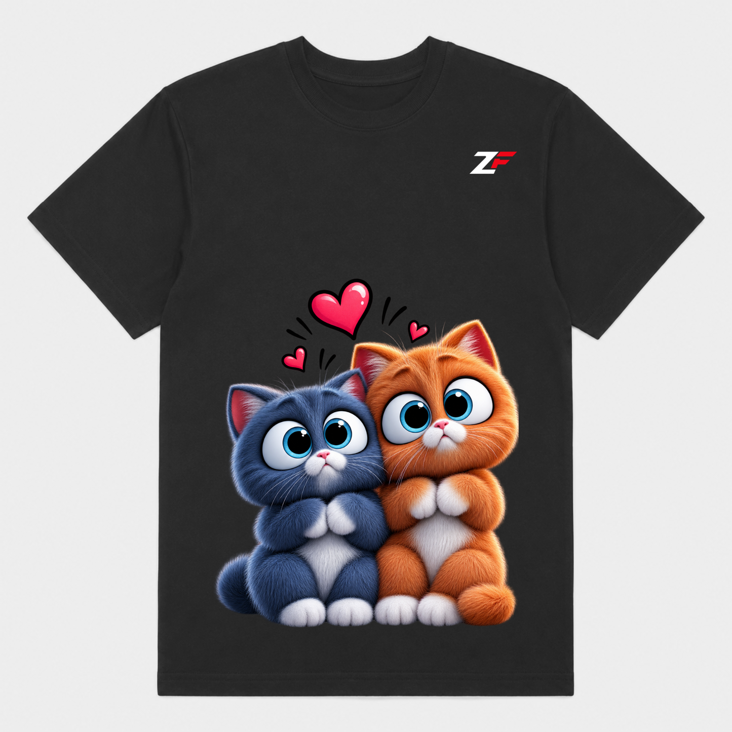 Cute Cat Love Graphic T-Shirt – Adorable Couple Cats Printed Tee