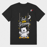 Just Keep Dreaming Bear T-Shirt | Cute Motivational Graphic Printed Black Tee