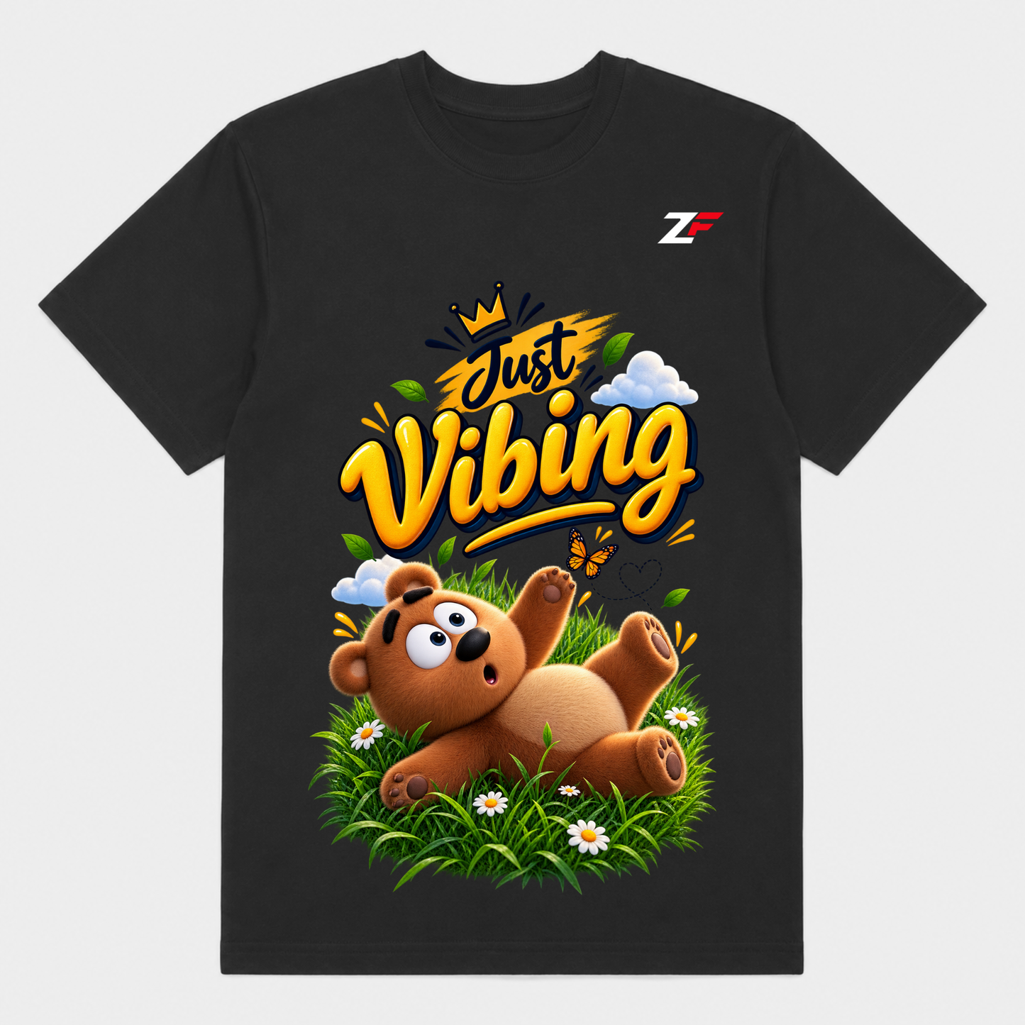 Just Vibing Bear T-Shirt | Cute Relaxing Bear Graphic Black Tee