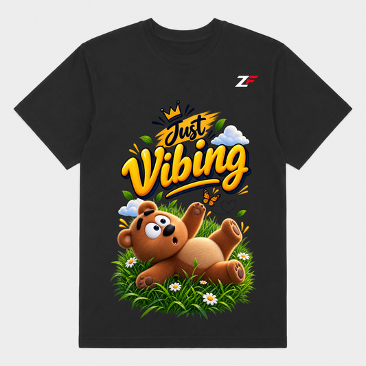 Just Vibing Bear T-Shirt | Cute Relaxing Bear Graphic Black Tee