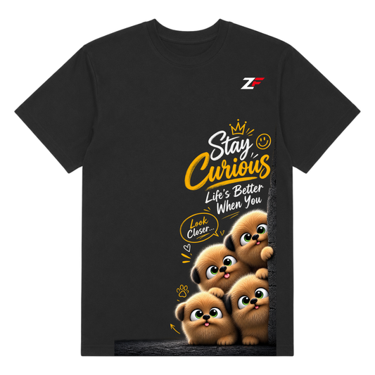 Stay Curious Puppy Graphic T-Shirt – Life’s Better When You Look Closer Tee