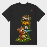 Small Steps Big Dreams Bear T-Shirt | Motivational Graphic Printed Black Tee