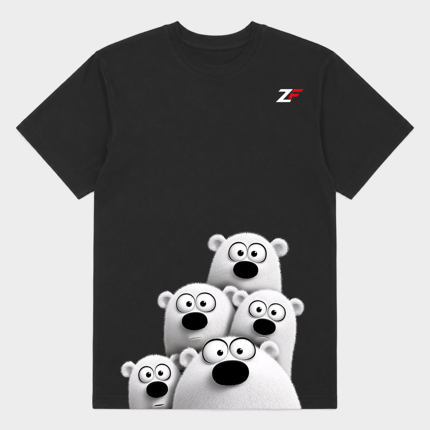 Cute Polar Bear Family T-Shirt | Adorable Bear Graphic Printed Black Tee