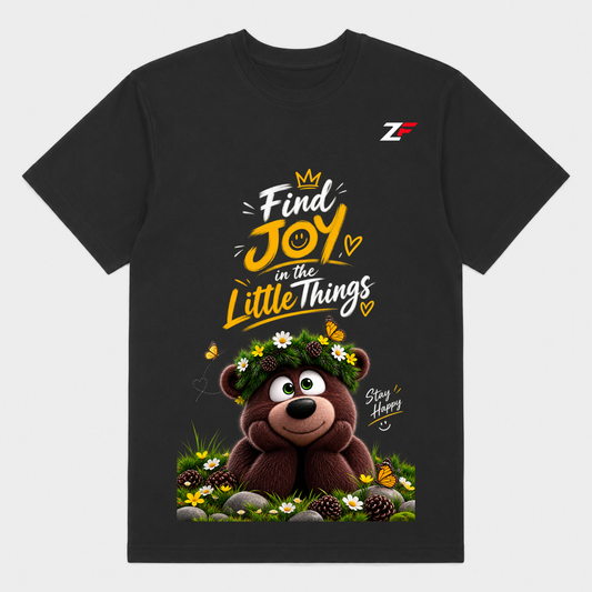 Find Joy in the Little Things Bear T-Shirt | Cute Inspirational Graphic Printed Black Tee