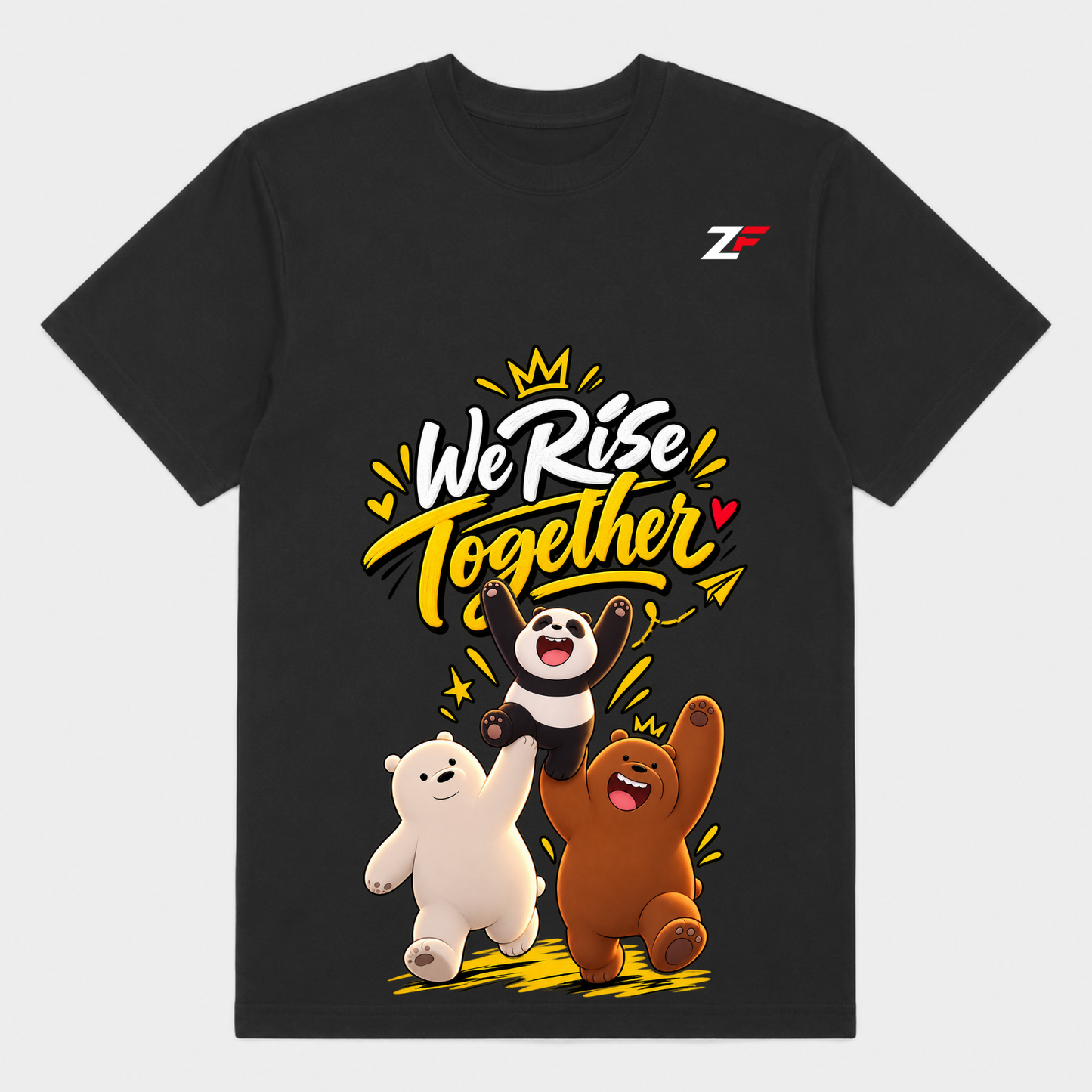 We Rise Together Panda Bear T-Shirt | Cute Friendship Graphic Printed Tee