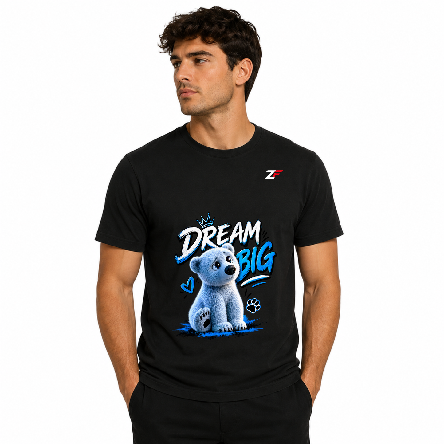 Dream Big Polar Bear T-Shirt | Cute Motivational Bear Graphic Printed Black Tee