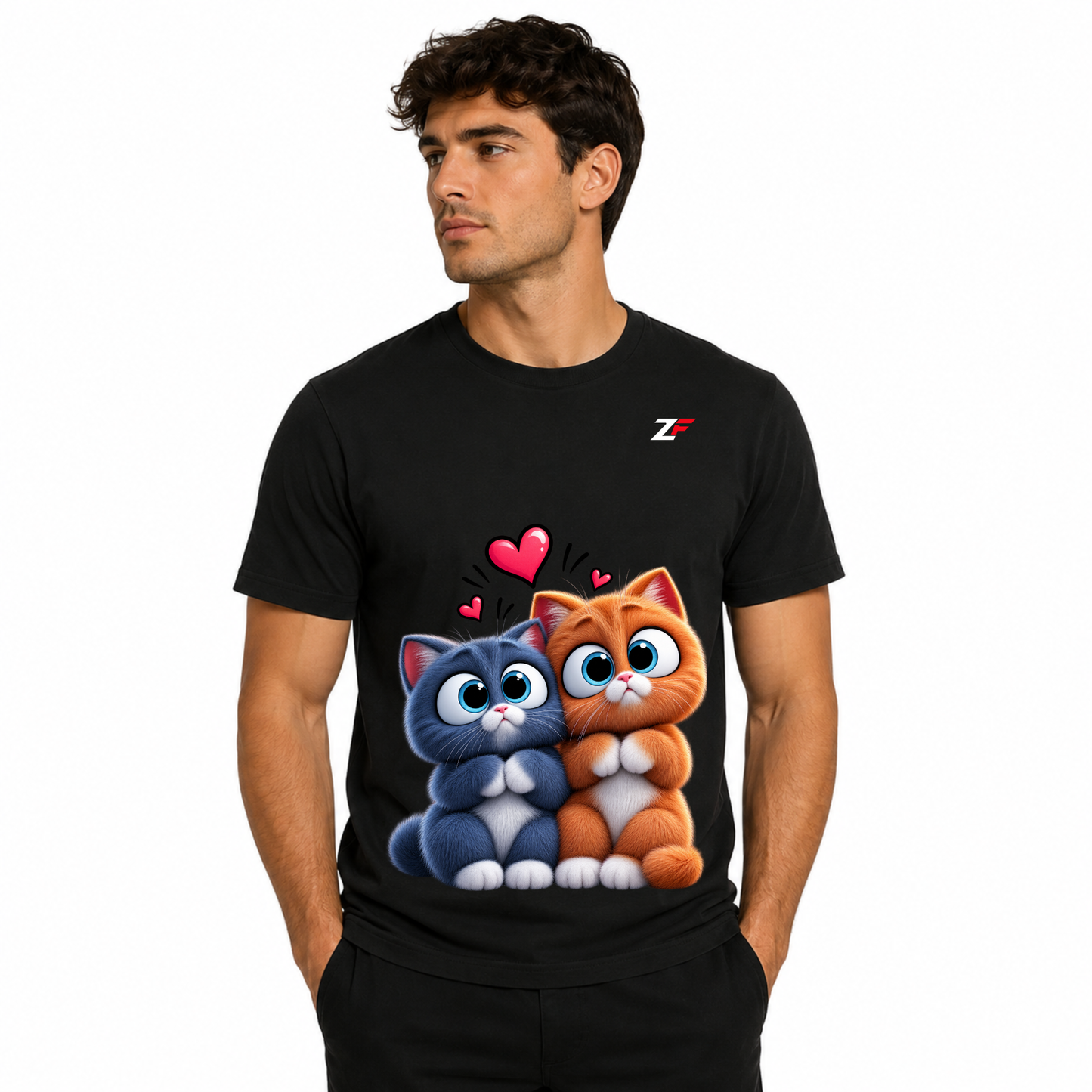 Cute Cat Love Graphic T-Shirt – Adorable Couple Cats Printed Tee