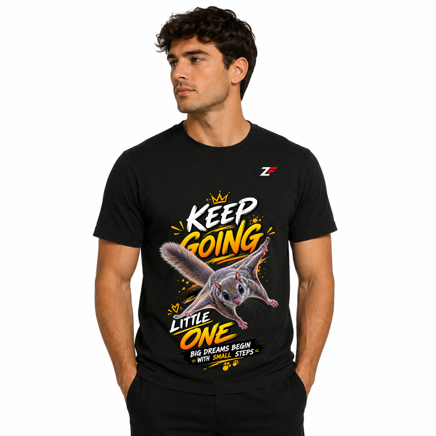 Keep Going Little One Flying Squirrel T-Shirt – Motivational Graphic Tee