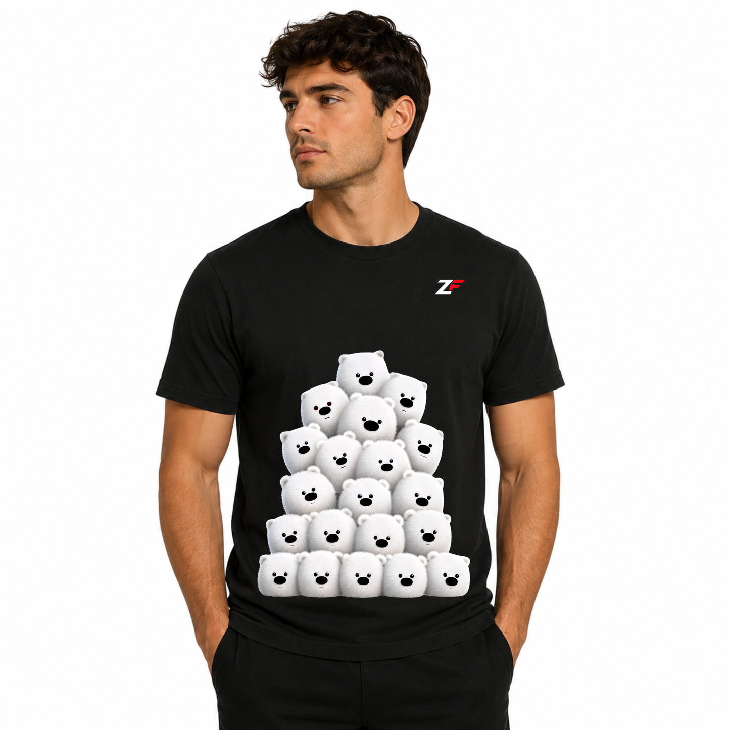 Cute Polar Bear Graphic T-Shirt for Men & Women | Adorable Bear Print Black T-Shirt