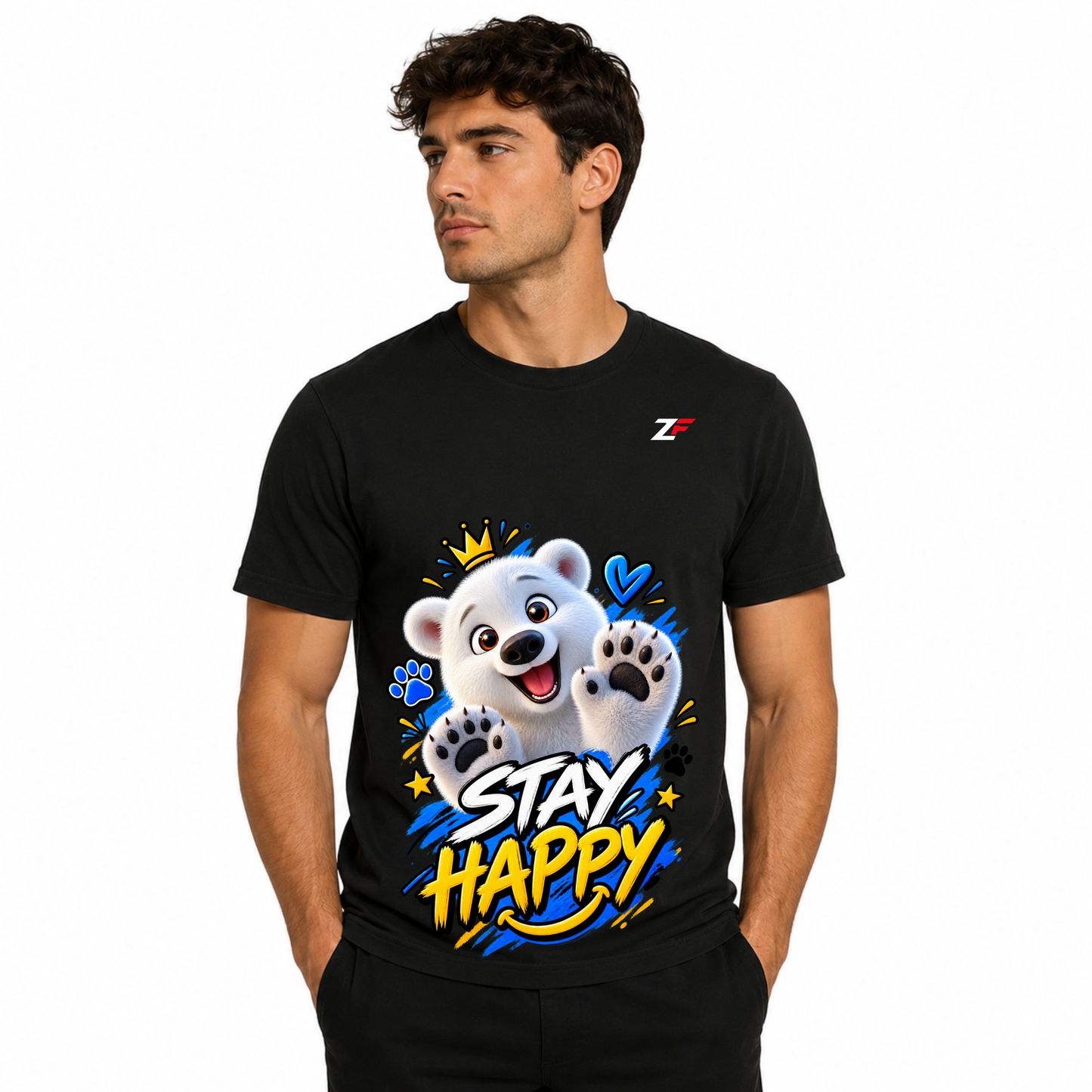 Stay Happy Polar Bear T-Shirt | Cute Graphic Black Tee
