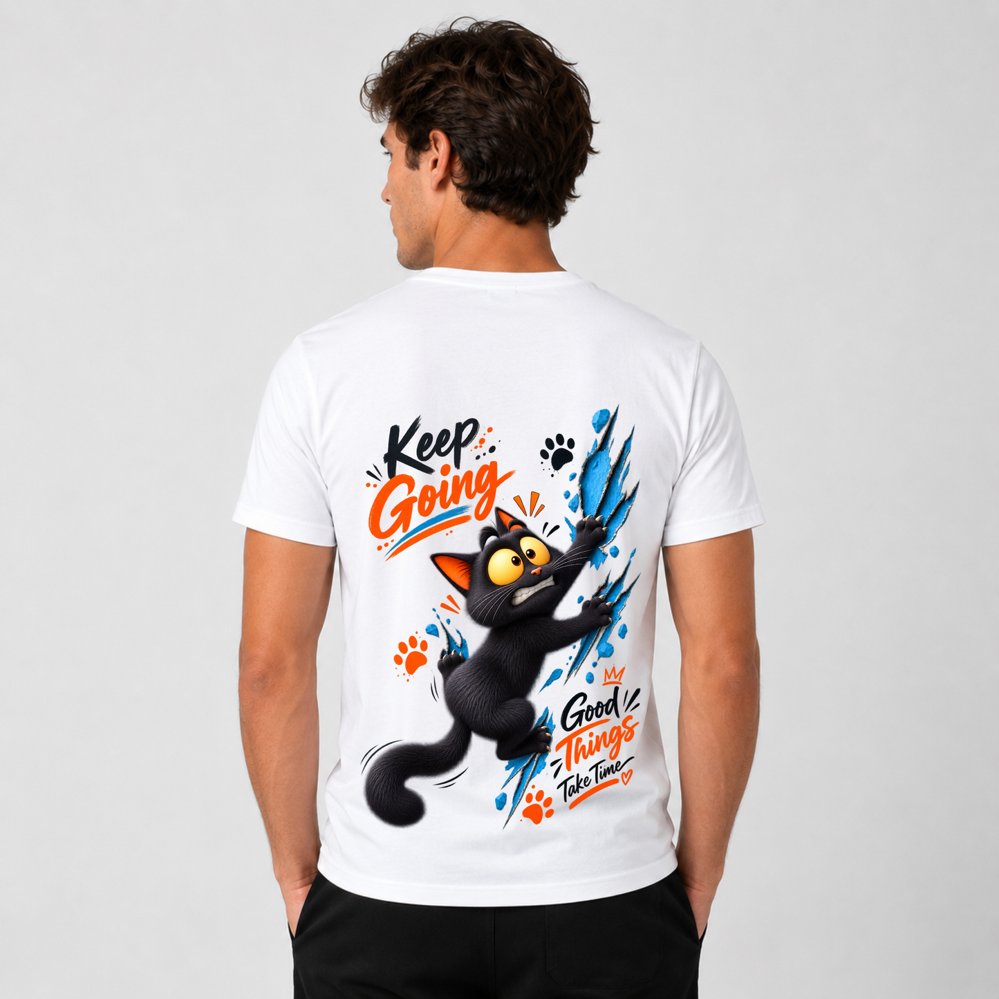 Keep Going Cat Graphic T-Shirt – Good Things Take Time Motivational Tee