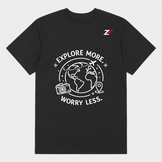 Explore More Worry Less Travel Graphic Oversized T-Shirt Black