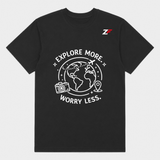Explore More Worry Less Travel Graphic Oversized T-Shirt Black